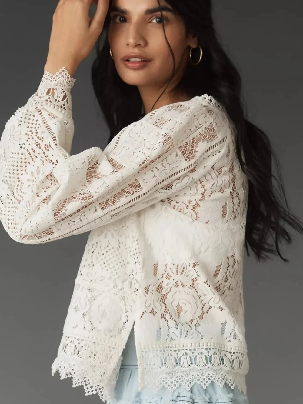 Anthropologie Long-Sleeve Lace Patches Blouse